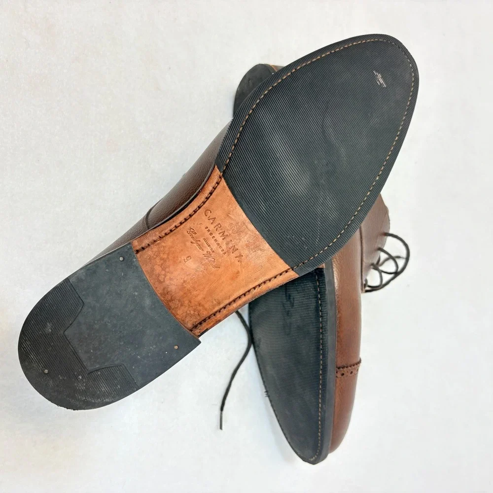 CARMINA Shoemaker Brown Pebbled Calf Rain Captoe‎ Oxford Shoes Goodyear Welted